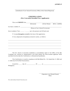 Law School Certification for Bar Examinations