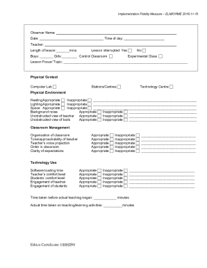 Implementation Fidelity Measure – ELM/ORME