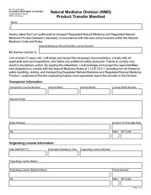Colorado Product Transfer Manifest