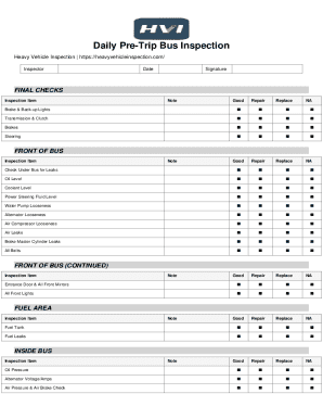 Daily Pre-Trip Bus Inspection Form