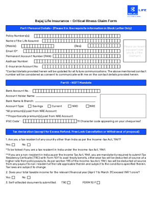 Bajaj Life Insurance Critical Illness Claim Form