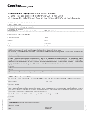 Swiss Direct Debit Authorization Form