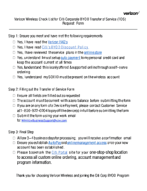 Citi Corporate BYOD Transfer of Service Form