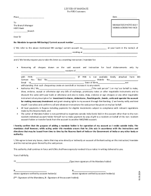 Letter of Mandate for NRI Customers