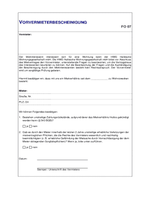 Vermieterbescheinigung Form FO 07