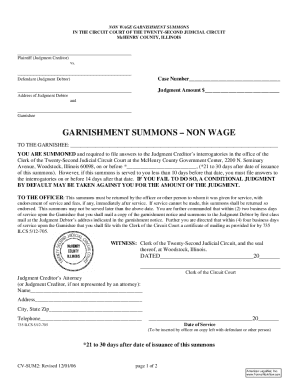 Non Wage Garnishment Summons