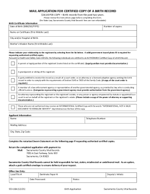 Sacramento County Birth Certificate Application