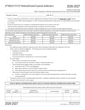 USF PCCF Medical/Dental Expense Addendum