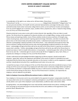 State Center Community College District Waiver of Liability Agreement