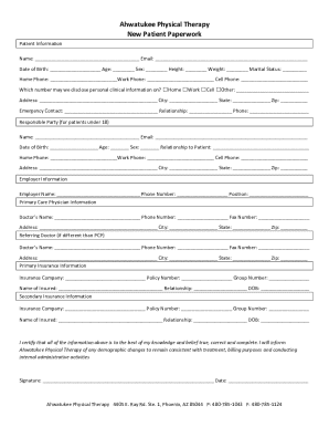 Ahwatukee Physical Therapy New Patient Paperwork