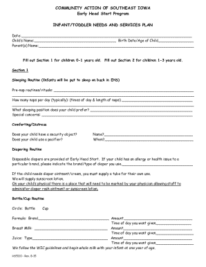 Early Head Start Infant Toddler Needs and Services Plan