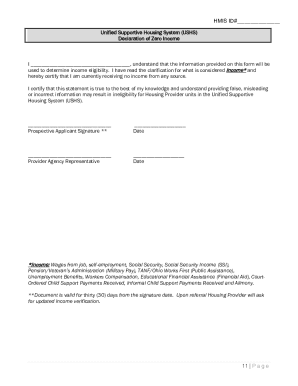 Unified Supportive Housing System Zero Income Declaration