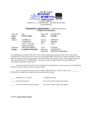 Euthanasia Authorization Form