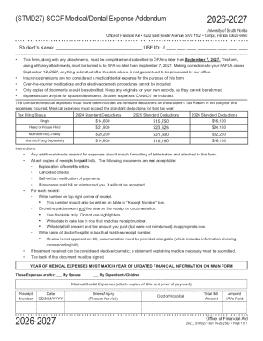 USF SCCF Medical/Dental Expense Addendum