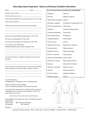 Returning Patient Medical History Form