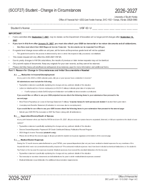 Student Change in Circumstances Form 2026-2027