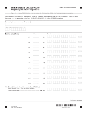2025 Oregon Corporation Adjustments Form