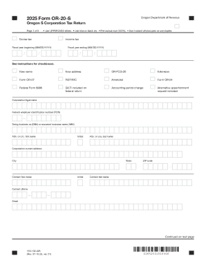 Oregon S Corporation Tax Return Form OR-20-S