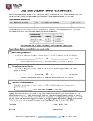 2026 Payroll Deduction Form for HSA Contributions