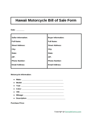 Hawaii Motorcycle Bill of Sale Form