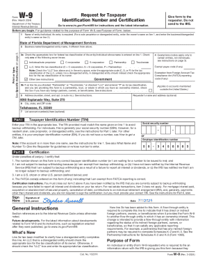 IRS Form W-9 Request for Taxpayer Identification Number and Certification
