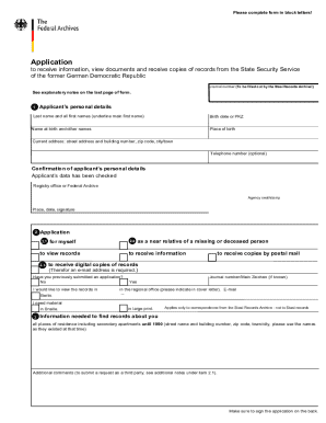 Stasi Records Application Form