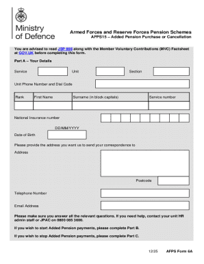 UK Armed Forces Added Pension Purchase or Cancellation Form