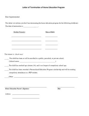 Letter of Termination of Home Education Program