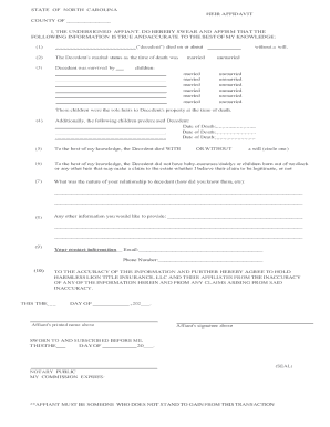 North Carolina Heir Affidavit