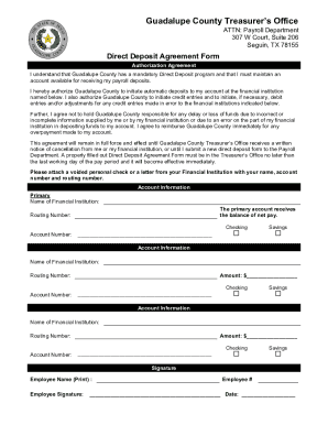 Guadalupe County Direct Deposit Agreement Form