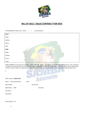 Bill of Sale for Dog