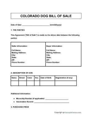 Colorado Dog Bill of Sale