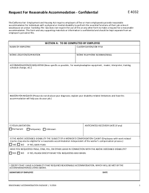 Request For Reasonable Accommodation - Confidential E 4032