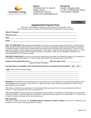Guardian General Insurance Jamaica Supplemental Proposal Form