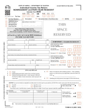 Hawaii N-15 Individual Income Tax Return