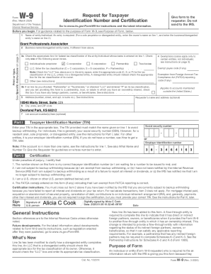 IRS Form W-9 Request for Taxpayer Identification Number and Certification