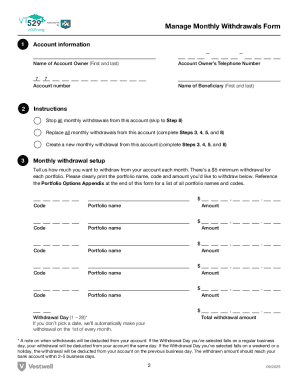 VT529 Manage Monthly Withdrawals Form