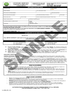 Century Automotive Service Limited Warranty Agreement