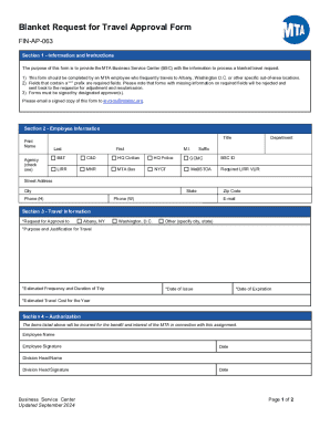 Blanket Request for Travel Approval Form