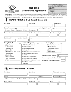 Boys & Girls Club Membership Application