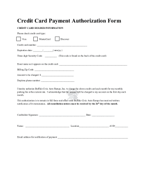 Credit Card Payment Authorization Form
