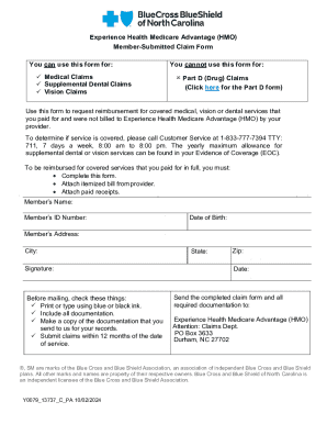 Experience Health Medicare Advantage Member-Submitted Claim Form