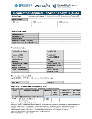 Request for Applied Behavior Analysis (ABA)