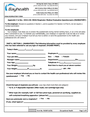 OSHA Respirator Medical Evaluation Questionnaire