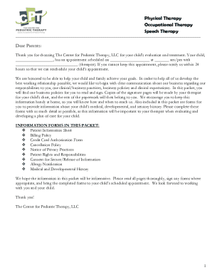 Pediatric Therapy Consent and Billing Forms