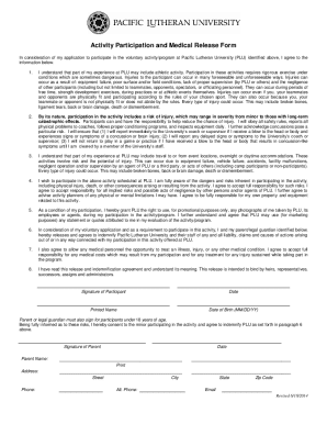 Activity Participation and Medical Release Form