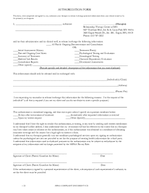 Therapist Authorization Form