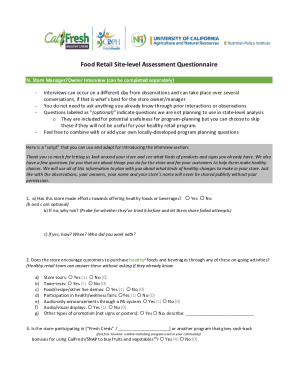 Food Retail Site-level Assessment Questionnaire