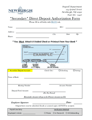 Secondary Direct Deposit Authorization Form