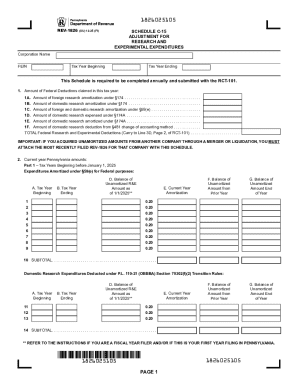 Pennsylvania Schedule C-15 Research and Experimental Expenditures